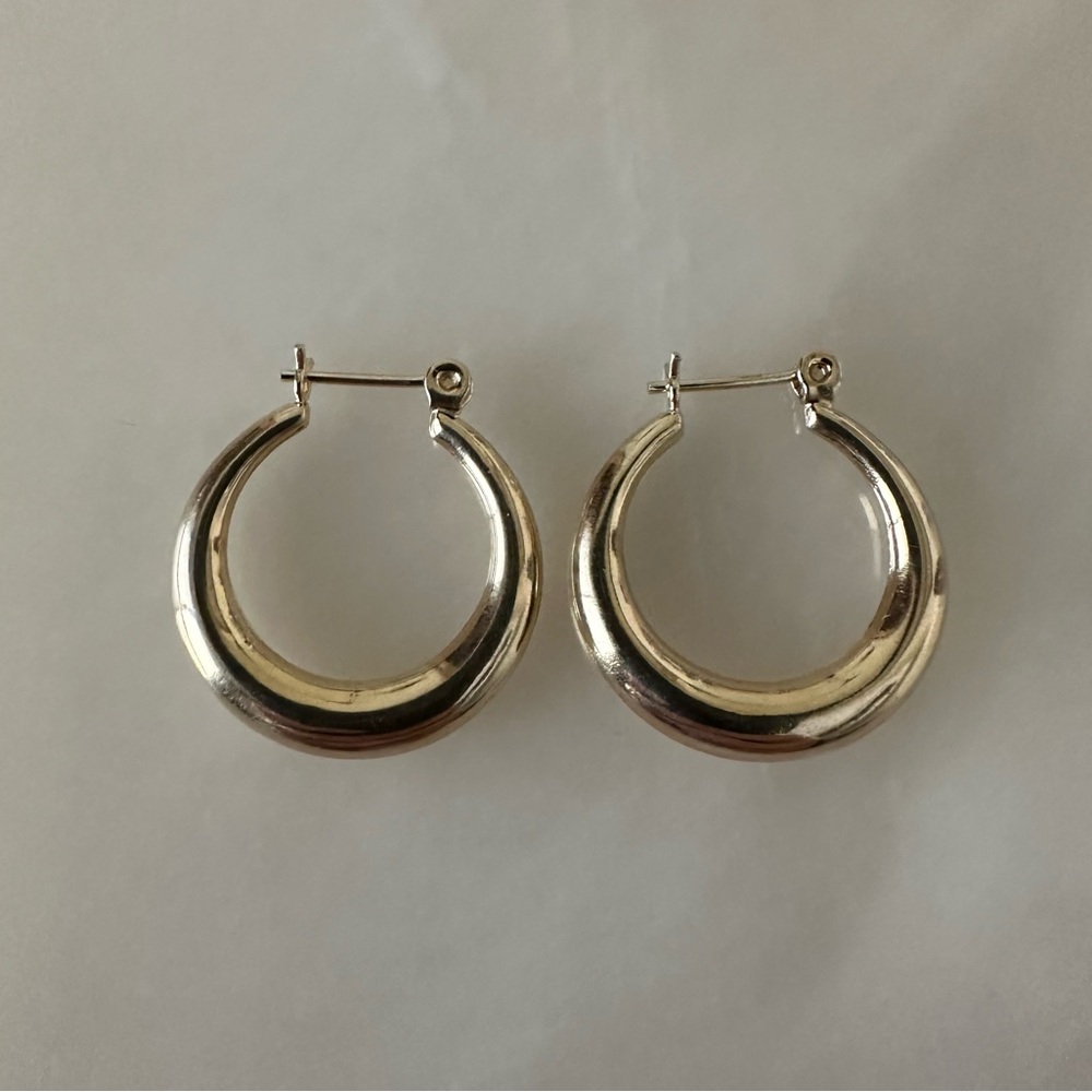 Glossy 14k Solid Gold Hoop Earrings - Picture 7 of 13